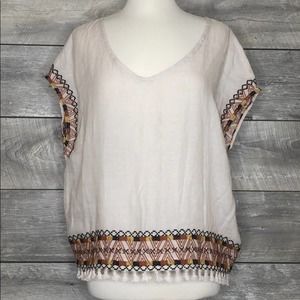 NWT Linen Tribal Print Fringe Tassel Top Size S